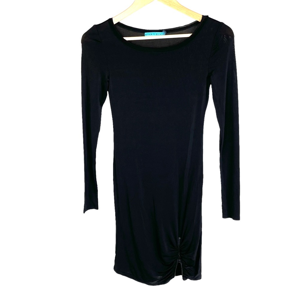 ALICE + OLIVIA Dress Black Zip Hem Bodycon Jersey XS LBD Long Sleeve